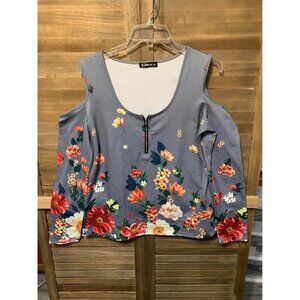 Sheilay Blouse Business Casual Boho Floral Top Office Cottage Size Medium Grey